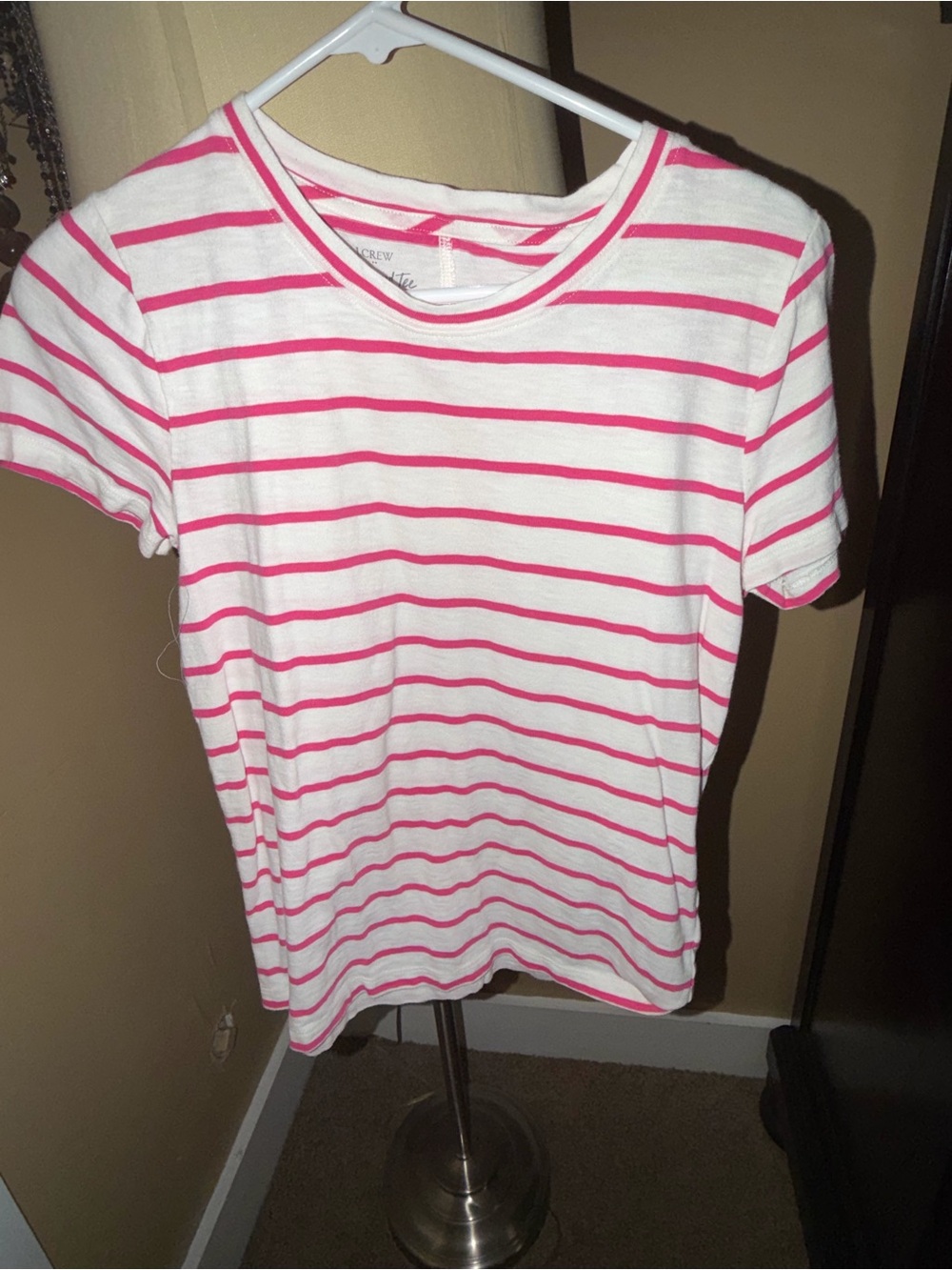 J. Crew White Tee with Hot Pink Stripes